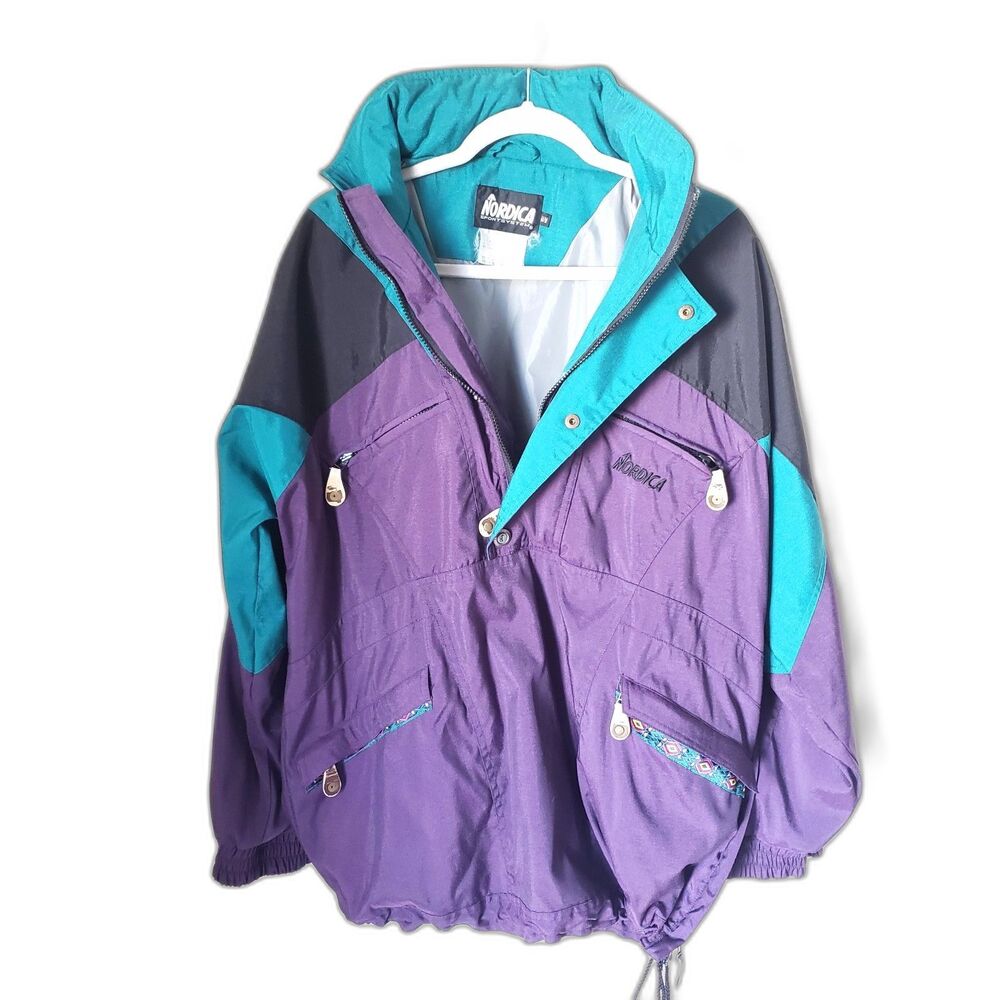 Pullover Men Vintage Purple and Blue 90s Nordica Winter Ski Jacket Size M